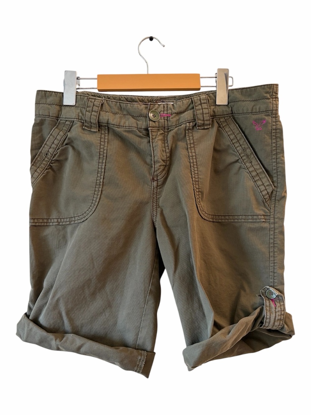 American Eagle Cargo Shorts Olive Green Utility Bermuda Y2K Vintage Casual